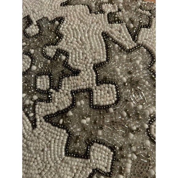 Christmas Beaded Silver Snowflake Throw Pillow Decor 14" Holiday - Picture 2 of 4